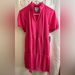 CeCe by Cynthia Steffe Preppy Hot Pink Swiss Dot Tiered Dress Size XS